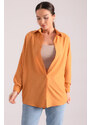 armonika Women's Tan Square Pattern Oversize Long Basic Shirt