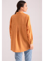 armonika Women's Tan Square Pattern Oversize Long Basic Shirt