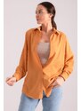 armonika Women's Tan Square Pattern Oversize Long Basic Shirt