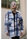 Madmext Navy Blue Plaid Women's Shirt