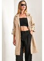 Bianco Lucci Women's Sleeve Fold Belted Trench Coat