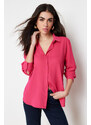 Trendyol Fuchsia Mother of Pearl Buttoned Regular Fit Matte Woven Shirt