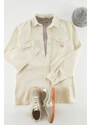Trendyol Stone Relaxed Fit Label Detailed Single Pocket Gabardine Textured Shirt Jacket