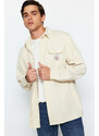 Trendyol Stone Relaxed Fit Label Detailed Single Pocket Gabardine Textured Shirt Jacket