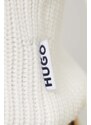Bavlněný svetr HUGO béžová barva, s pologolfem