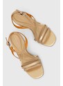 Kožené sandály Tommy Hilfiger TH GOLD BLOCK HIGH HEEL zlatá barva, FW0FW07753