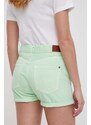 Džínové šortky Pepe Jeans dámské, zelená barva, hladké, high waist