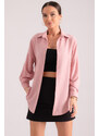 armonika Women's Pale Pink Square Pattern Oversize Long Basic Shirt