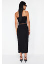 Trendyol Black Gathered Detail Elastic Midi Skirt