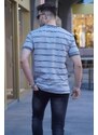 Madmext Men's Painted Gray Striped Polo Neck T-Shirt 5874