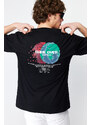 Trendyol Black Oversize/Wide-Fit Space Back Printed 100% Cotton T-shirt