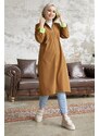 InStyle Neon Trench with Drawstring Waist Hooded - Tan \ Green