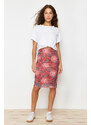 Trendyol Premium Orange Printed Tulle High Waist Lined Midi Knitted Skirt