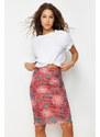 Trendyol Premium Orange Printed Tulle High Waist Lined Midi Knitted Skirt