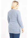 Şans Women's Plus Size Blue Wool Viscose Fabric Appliqued And Side Slit Detailed Tunic