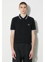 Bavlněné polo tričko Fred Perry Twin Tipped Shirt černá barva, s aplikací, M3600.350