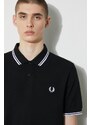 Bavlněné polo tričko Fred Perry Twin Tipped Shirt černá barva, s aplikací, M3600.350