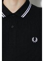 Bavlněné polo tričko Fred Perry Twin Tipped Shirt černá barva, s aplikací, M3600.350