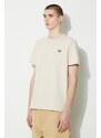 Bavlněné tričko Fred Perry Crew Neck T-Shirt béžová barva, s aplikací, M1600.V54