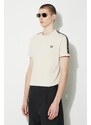 Bavlněné tričko Fred Perry Contrast Tape Ringer T-Shirt béžová barva, s aplikací, M4613.V57