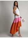 FASARDI Letní šaty na ramínka s delšími zády, růžové a oranžové