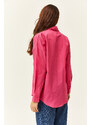 Olalook Women's Fuchsia Pocket & Staple Detailed Oversize Shirt