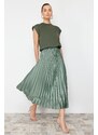 Trendyol Mint Pleated Maxi Knitted Skirt