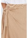 Trendyol Camel Double Breasted Tie Detailed Woven Linen Look Skirt