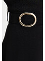 Trendyol Black Belted Skirt Flounced Midi Crepe Woven Dress