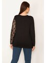 Şans Women's Plus Size Black Lace Detailed Blouse