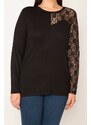 Şans Women's Plus Size Black Lace Detailed Blouse