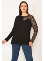 Şans Women's Plus Size Black Lace Detailed Blouse