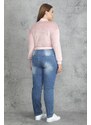 Şans Women's Plus Size Blue Washed Effect 5 Pockets Jeans