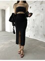 BİKELİFE Women's Black High Waist Front Slit Lycra Pencil Skirt