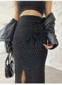 BİKELİFE Women's Black High Waist Front Slit Lycra Pencil Skirt