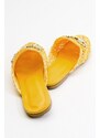 LuviShoes Noble Women's Slippers From Genuine Leather With Yellow Knitted Stones.