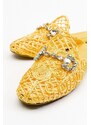 LuviShoes Noble Women's Slippers From Genuine Leather With Yellow Knitted Stones.