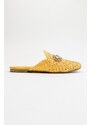 LuviShoes Noble Women's Slippers From Genuine Leather With Yellow Knitted Stones.