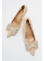 LuviShoes VEGAS Women's Beige Suede Heeled Shoes