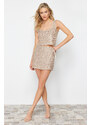 Trendyol Beige Mini Shiny Sequin Embroidered Knitwear Skirt