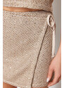 Trendyol Beige Mini Shiny Sequin Embroidered Knitwear Skirt