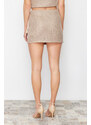 Trendyol Beige Mini Shiny Sequin Embroidered Knitwear Skirt