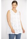 Şans Women's White Plus Size Hole Fabric Front A Pleated Blouse