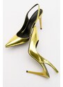LuviShoes Twine Metallic Yellow Women's Heeled Shoes
