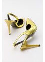 LuviShoes Twine Metallic Yellow Women's Heeled Shoes