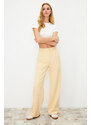 Trendyol Light Yellow High Waist Wide Leg/Wide Leg Pleated Woven Trousers