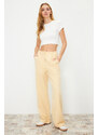 Trendyol Light Yellow High Waist Wide Leg/Wide Leg Pleated Woven Trousers