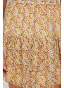Trendyol Yellow Lined Flounce Chiffon Floral Pattern Mini Woven Skirt