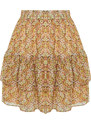 Trendyol Yellow Lined Flounce Chiffon Floral Pattern Mini Woven Skirt