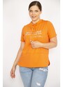 Şans Women's Orange Oversize Collar Eyelet Lace and Stone Detailed Sweatshirt
